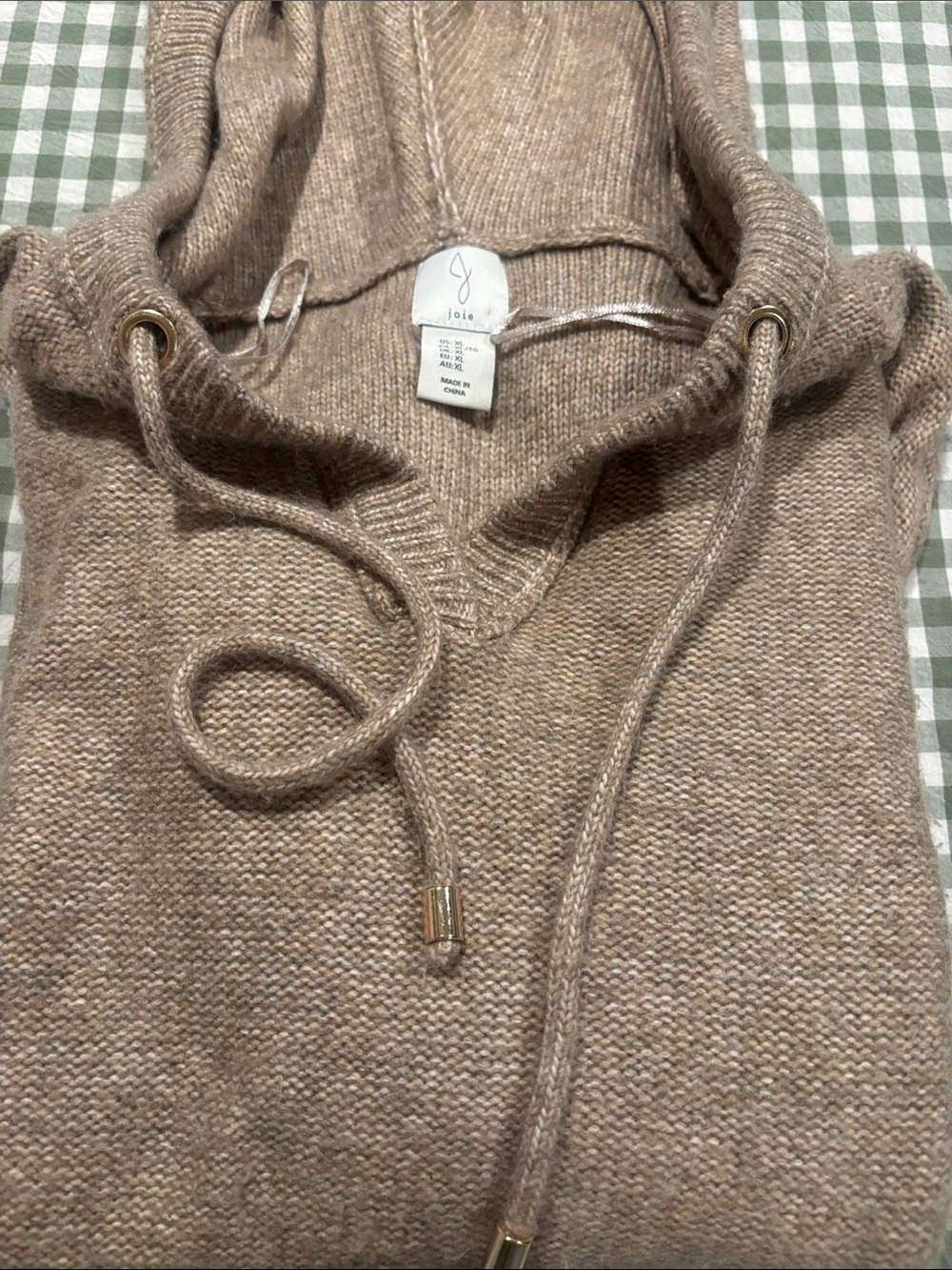 Joie Taupe Knit Cowl Hoodie Sweater